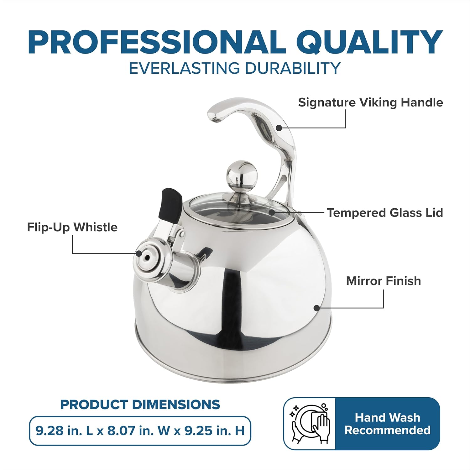 Thumbnail 4 de Viking 3-Ply Stainless Steel Tea Kettle (2.6 Quart) with Tempered Glass Lid, Whistling Spout & Induction Ready