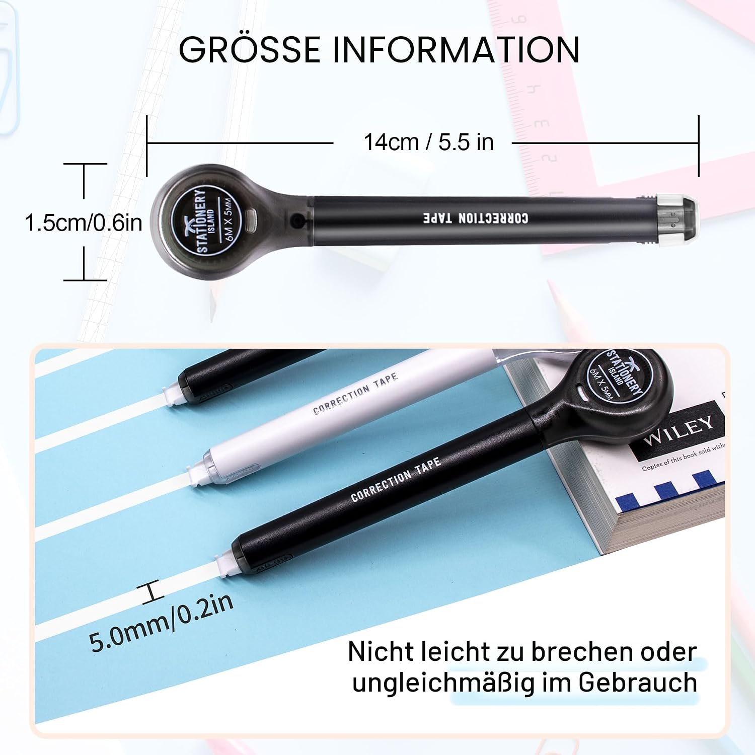 Detalle de STATIONERY ISLAND Korrekturroller Korrekturmaus Set – 6 m x 5 mm, 10-tlg. Korrekturband, Stift & Kleberoller für Schule & Büro