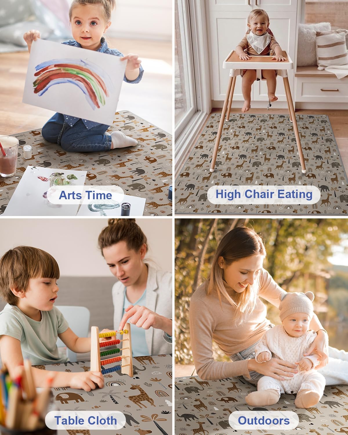 Thumbnail 6 de Blissful Diary Baby Splat Mat for Under High Chair (128 x 128 cm) – waterproof, wipeable splash mat by Elephant & Giraffe