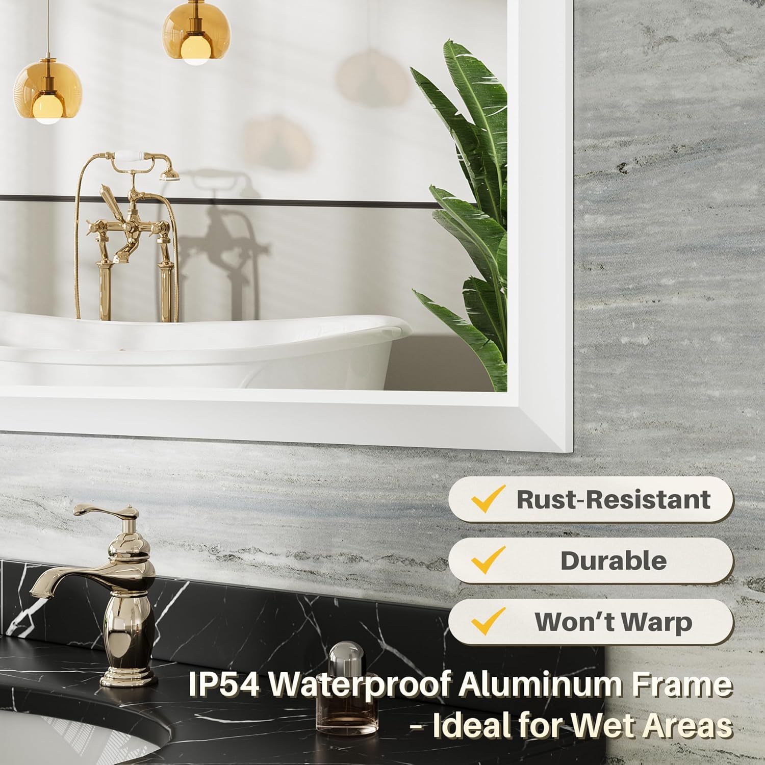 Thumbnail 2 de 24x32 Inch White Bathroom Mirror with Thick Metal Frame, Tempered Glass (Over Sink, Wall Mount)