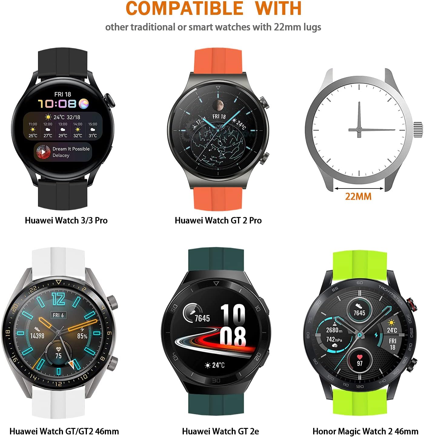 Thumbnail 5 de Silikon-Armband (22 mm) kompatibel mit Huawei/Honor Uhrmodellen – robust, wasserdicht & einfach zu wechseln