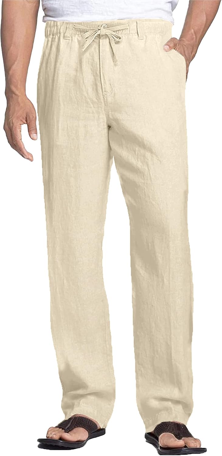 Thumbnail 6 de NANAMEEI Pantalon lin homme été – pantalon de plage casual, élastique avec cordon