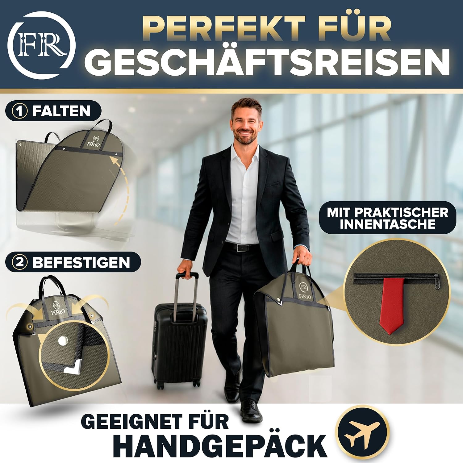 Detalle de FiRiO Premium Kleidersack lang 160 cm – 50% dickeres Material, atmungsaktiv, ideal für Reise und Aufbewahrung