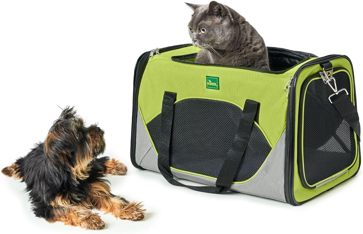 Detalle 2 de HUNTER KANSAS Tragetasche für Hunde und Katzen – zusammenfaltbar, 50 x 30 x 30 cm, hellgrün/grau