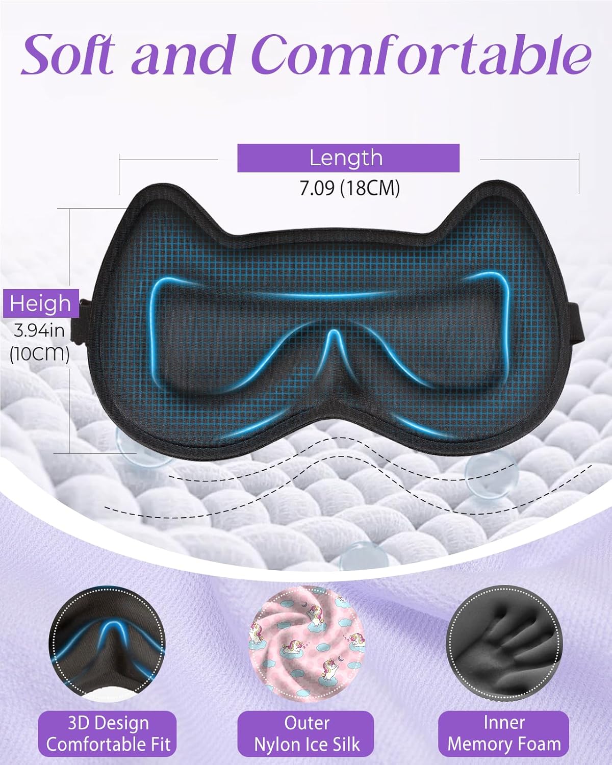 Detalle de Miss Adola Kids Sleep Mask – 3D Contoured Cat-Ear Eye Mask with Adjustable Strap