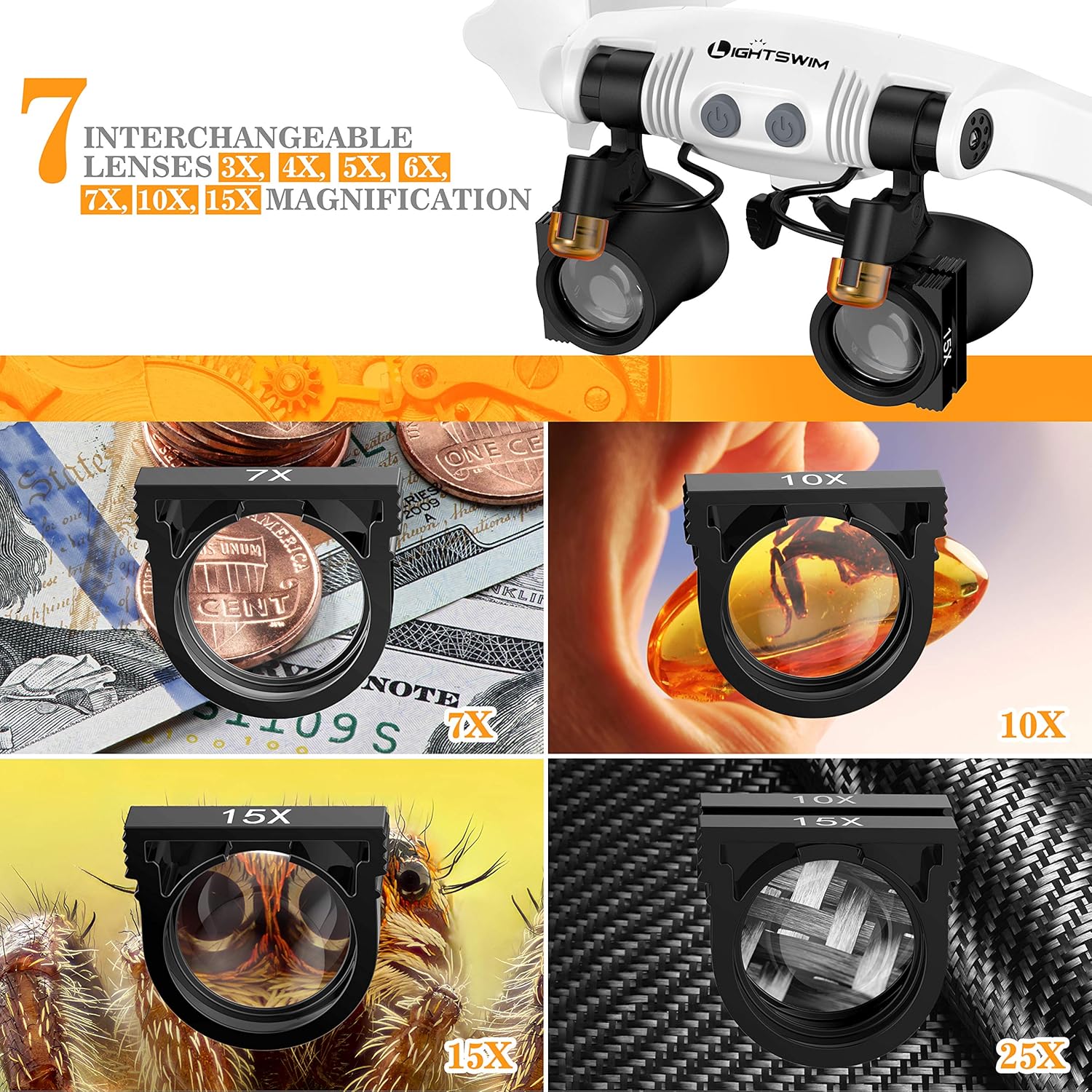 Thumbnail 4 de Lightswim Lente d'Ingrandimento per Archetto con Luce a LED – Kit con Lenti Intercambiabili e Pinzette ESD