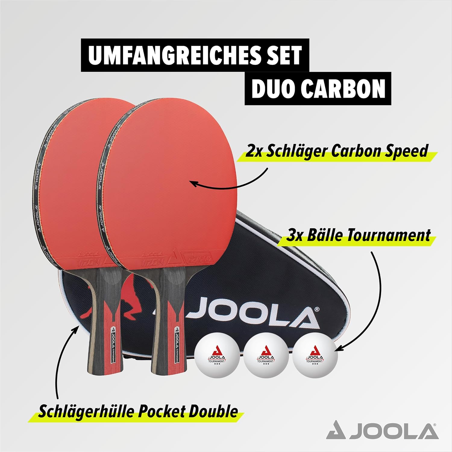 Thumbnail 1 de JOOLA Duo Carbon Tischtennis Set – 2 Schläger, 3 Bälle, Hülle (6-teilig)