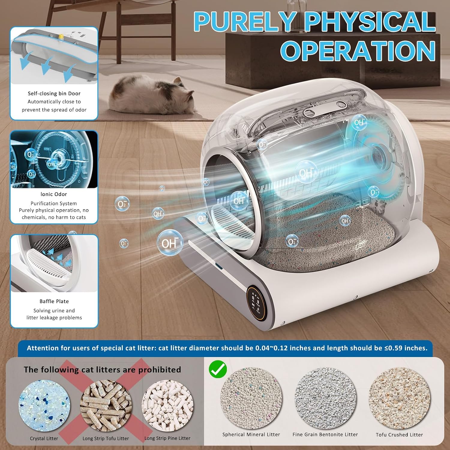 Detalle de SUANPOT Self Cleaning Cat Litter Tray: Automatic Robot Box for Multiple Cats