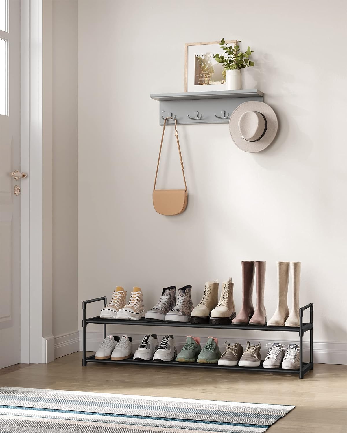 Detalle de SONGMICS LSA032B01 schoenenrek, 2 lagen, stapelbaar, 30 x 116 x 34 cm