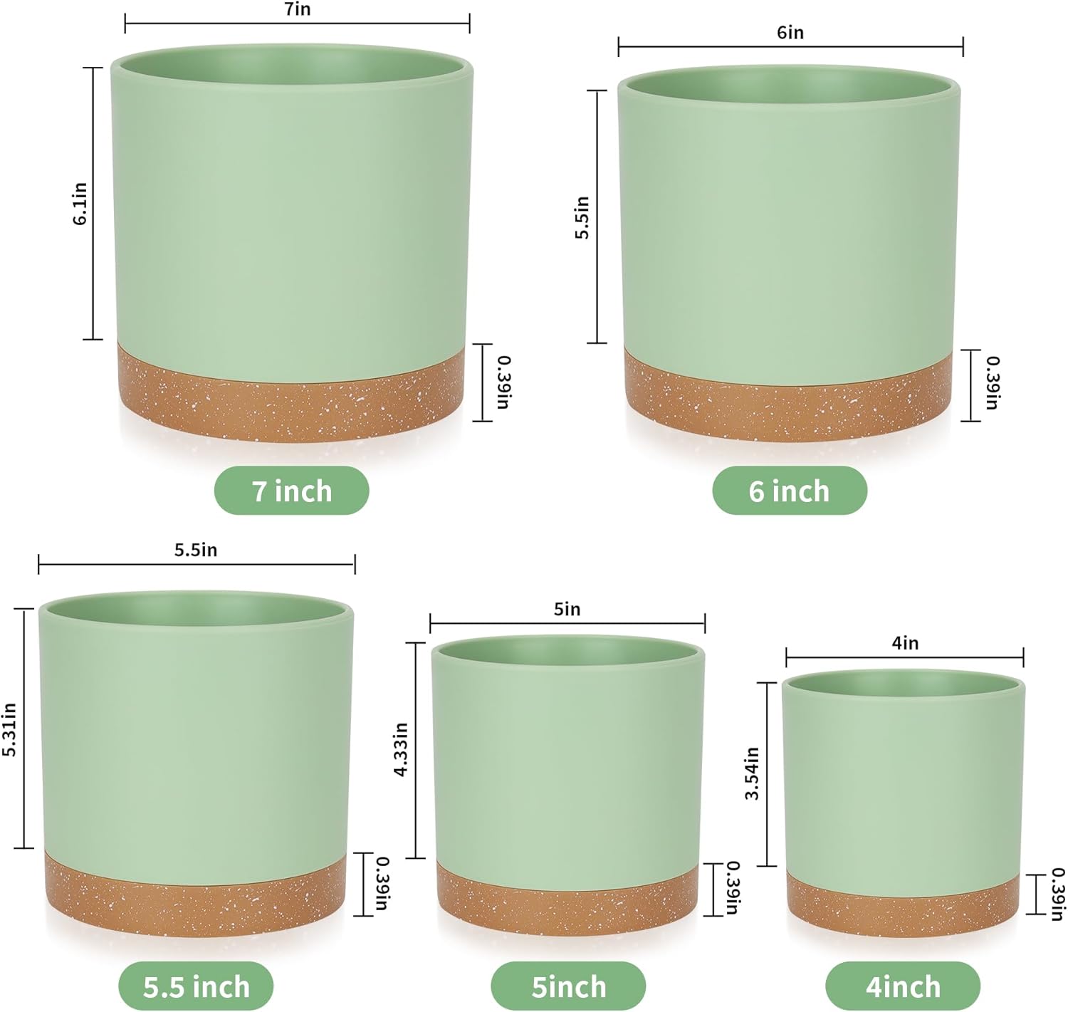 Thumbnail 1 de CSYY Indoor Plant Pots: Self-Watering, Plastic, with Drainage Holes and Tray (Green) – 7/6.5/6/5/4