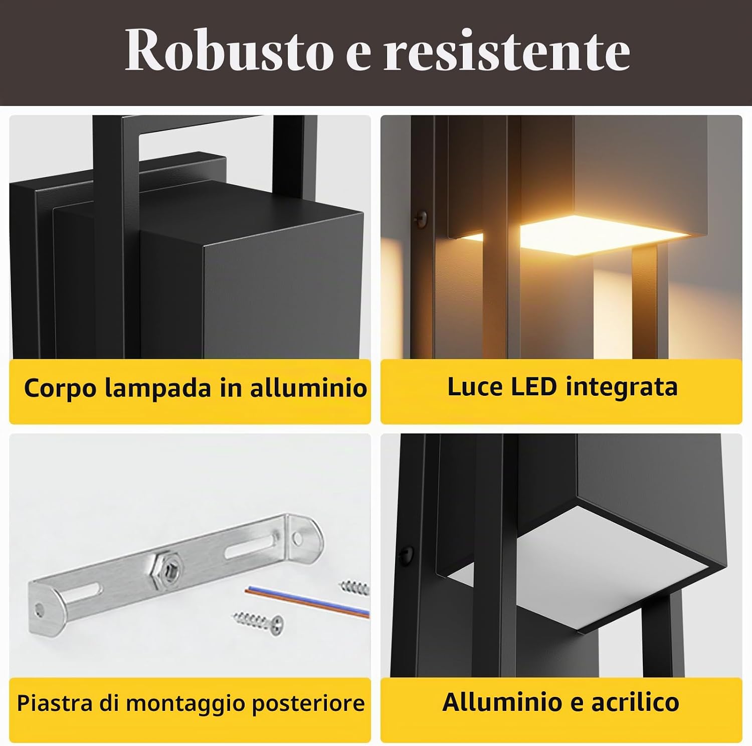 Detalle de Aipsun: applique LED da esterno 16W in acciaio inox, 2 pezzi, 960 lm, IP65 – bianco caldo 3000K