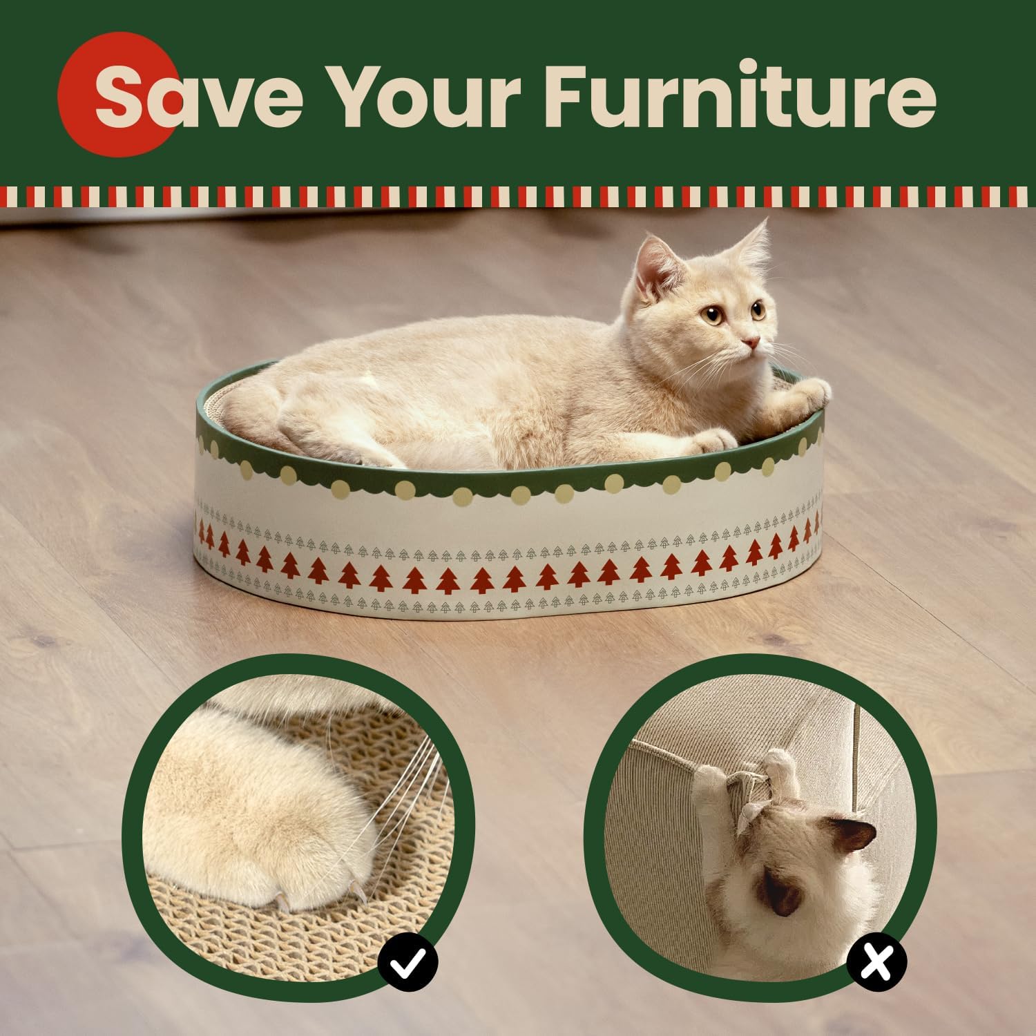 Detalle 2 de Conlun Kratzbrett Katze – ovales Kratzpappe-Bett aus Wellpappe (43 x 33 x 10 cm)