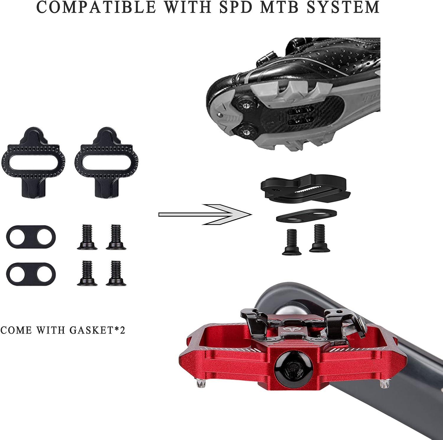 Thumbnail 2 de GEWAGE pedali per bicicletta SPD doppio lato con piattaforma antiscivolo e 9/16”