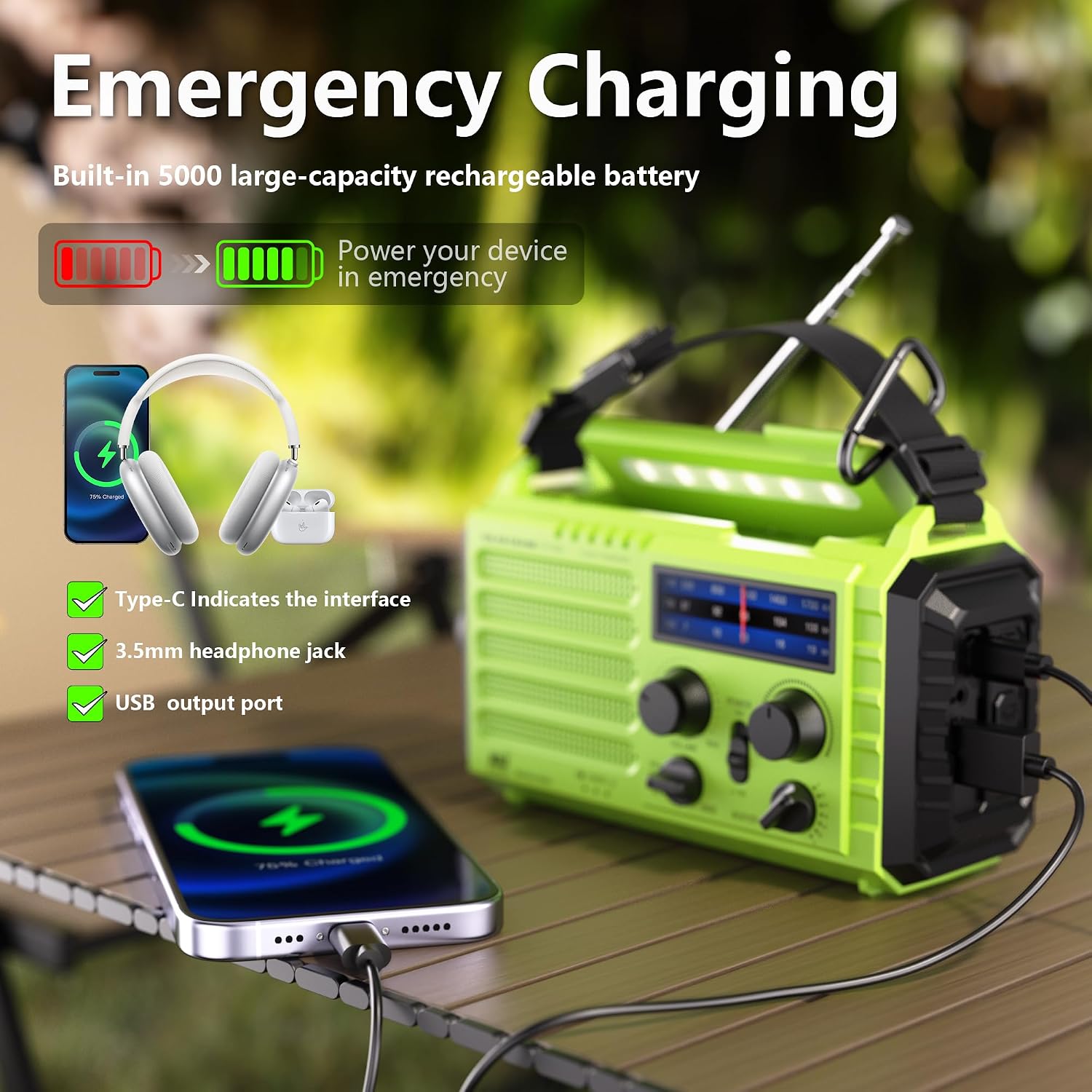 Detalle de Mesqool Emergency Weather Radio 5000mAh
