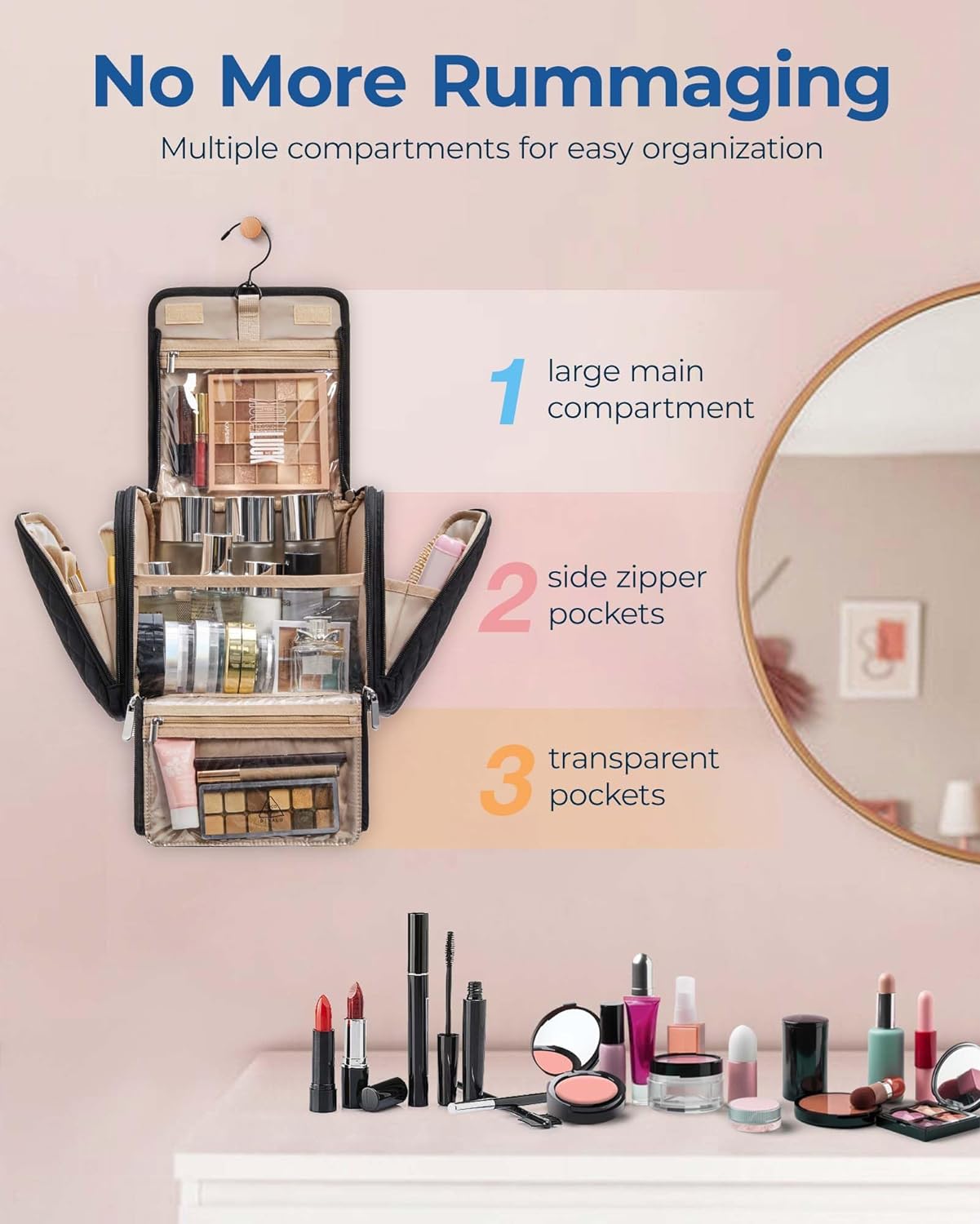 Detalle 2 de BAGSMART Makeup Bag with Hanging Hook