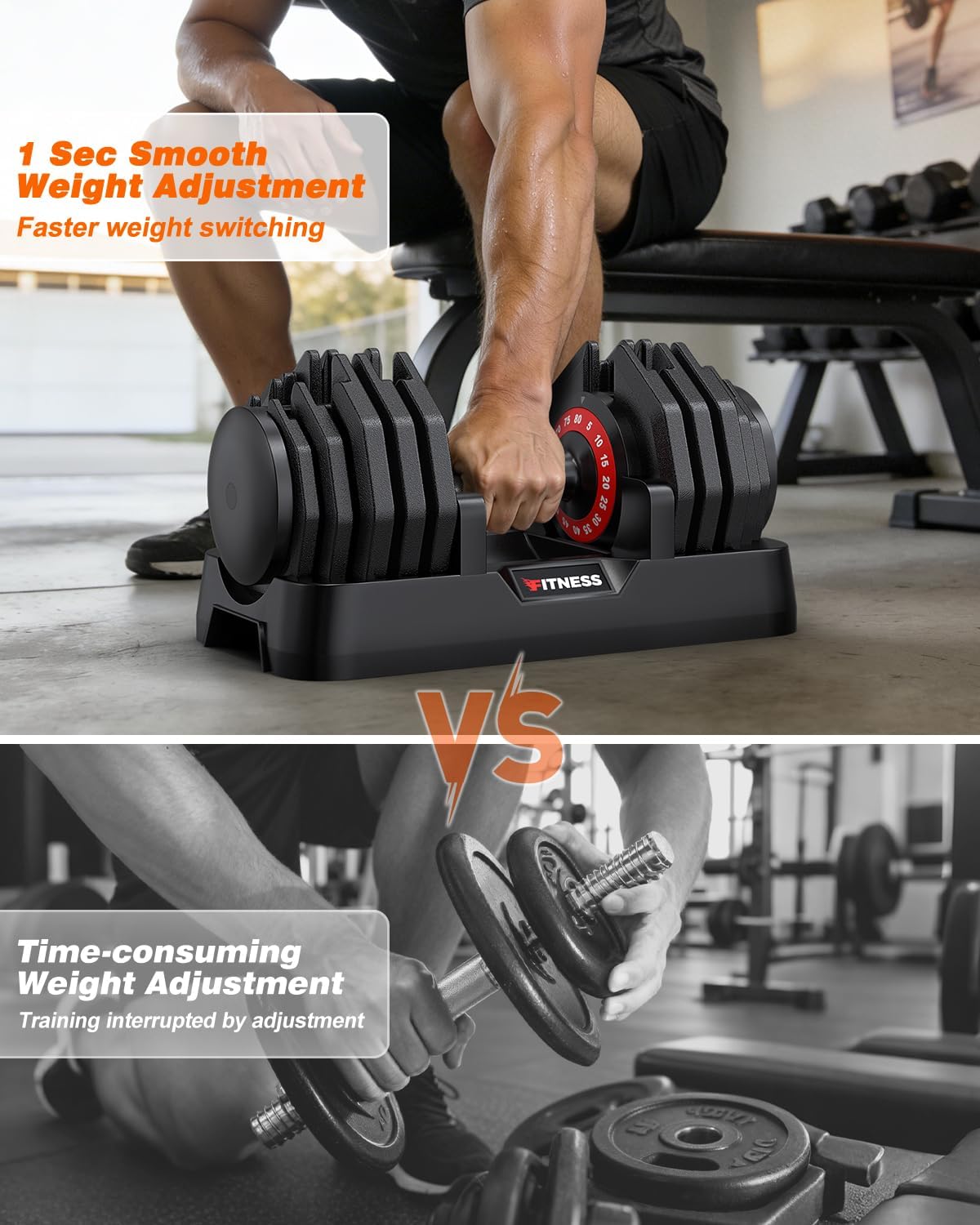 Detalle 2 de Rendpas Adjustable Dumbbell Set, 5–80 lb Range, Dial Adjustment and Storage Tray