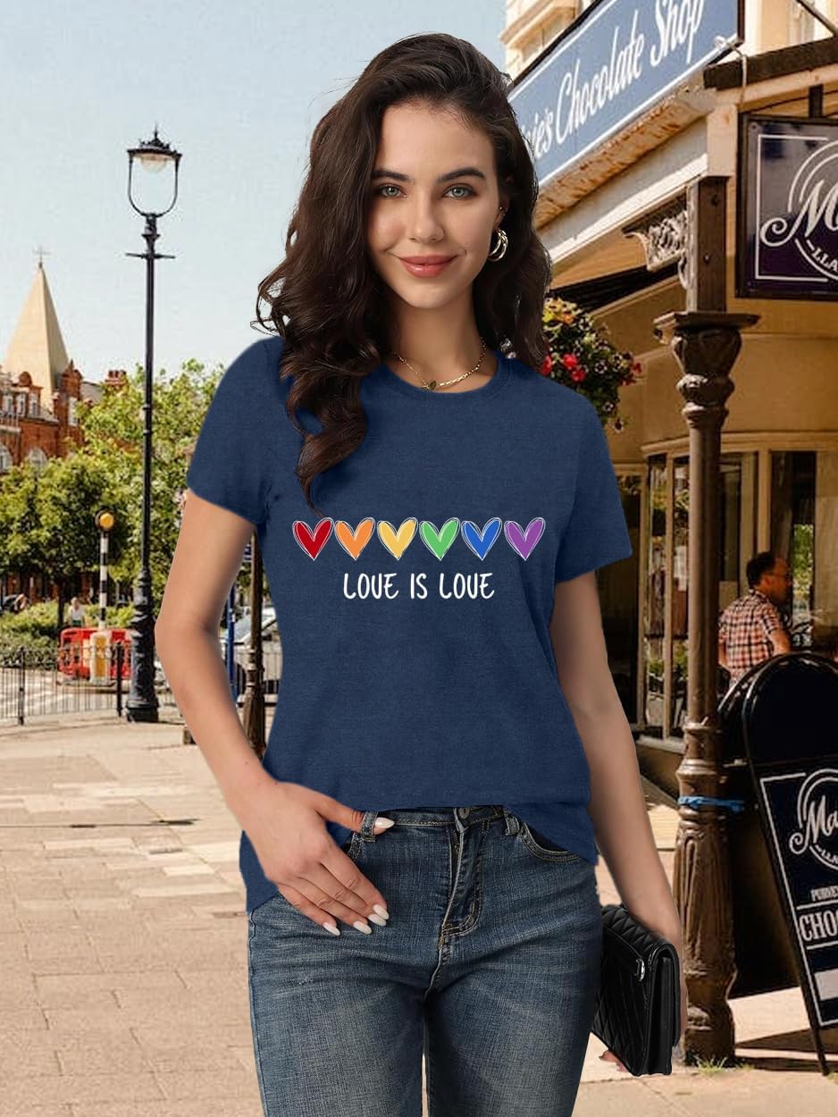 Detalle de Qskall Womens Pride T Shirt Rainbow Hearts Shirt Love is Love Top