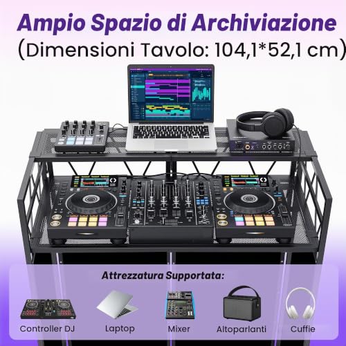 Detalle de CAHAYA Tavolo DJ Booth con Doppio Ripiano per Laptop e Controller