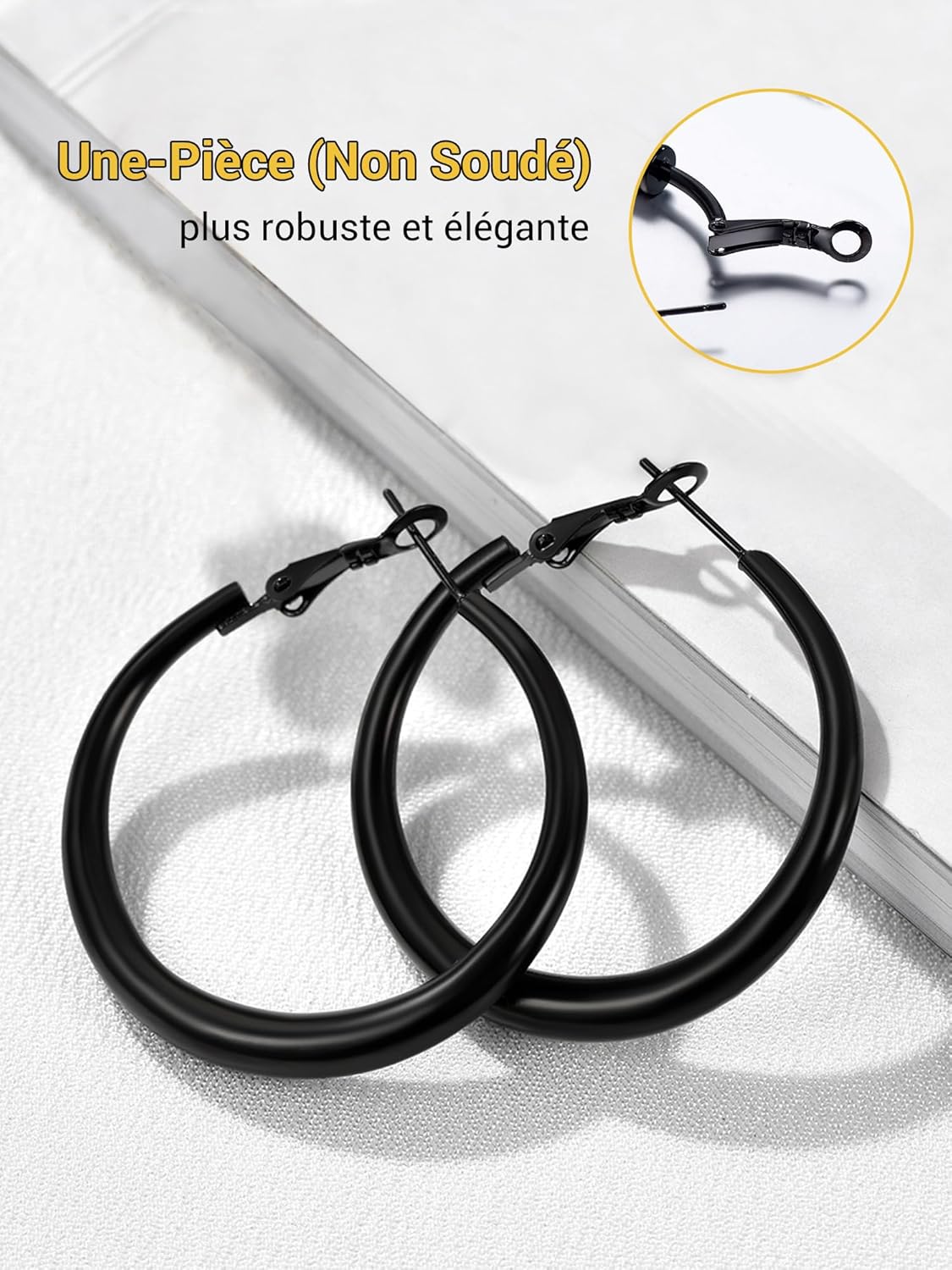 Thumbnail 3 de PROSTEEL Créoles femme en acier inoxydable 316L 40 mm / 60 mm / 80 mm avec finition noire