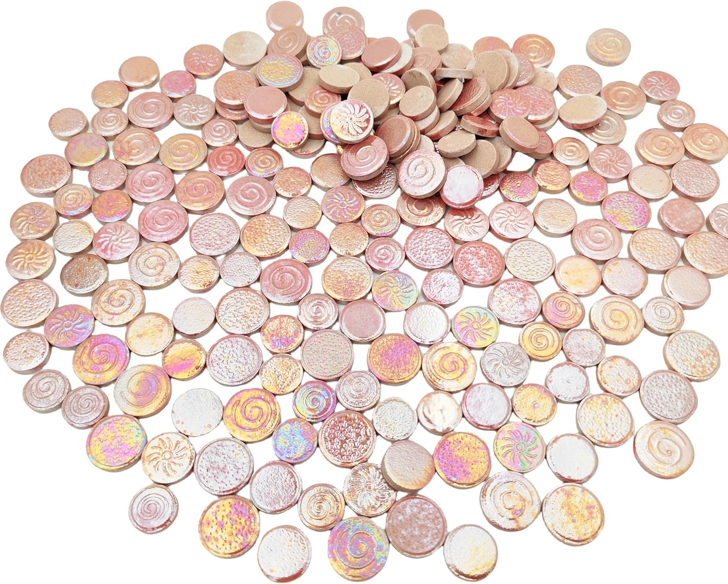 Thumbnail 2 de 500 g gemischte runde Keramik-Mosaikfliesen in 3 Größen (Irisierendes Finish) – Regenbogen-Hellrosa