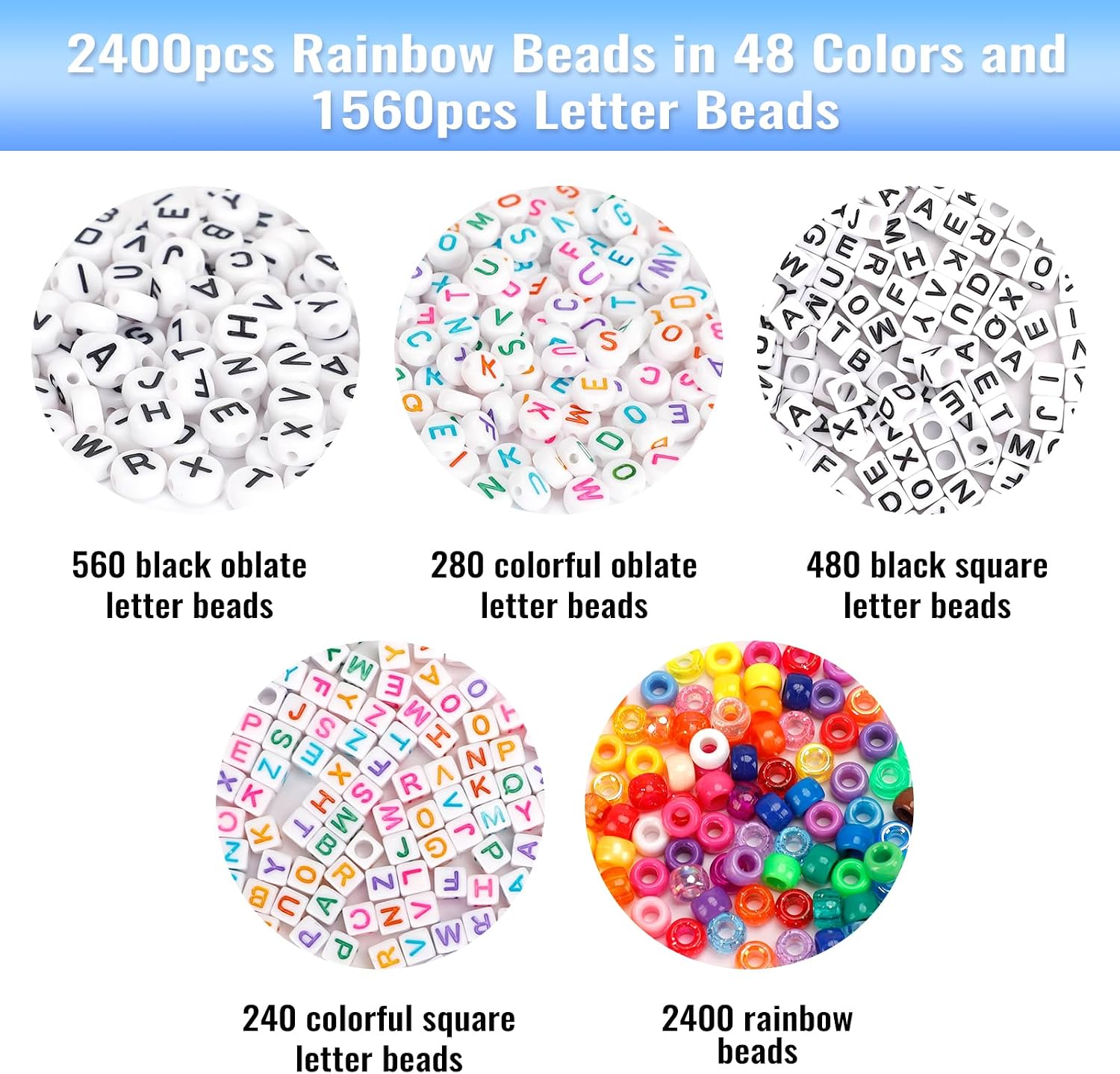 Detalle de QUEFE 48-Color Pony Bead Bracelet Making Kit with Letter Beads