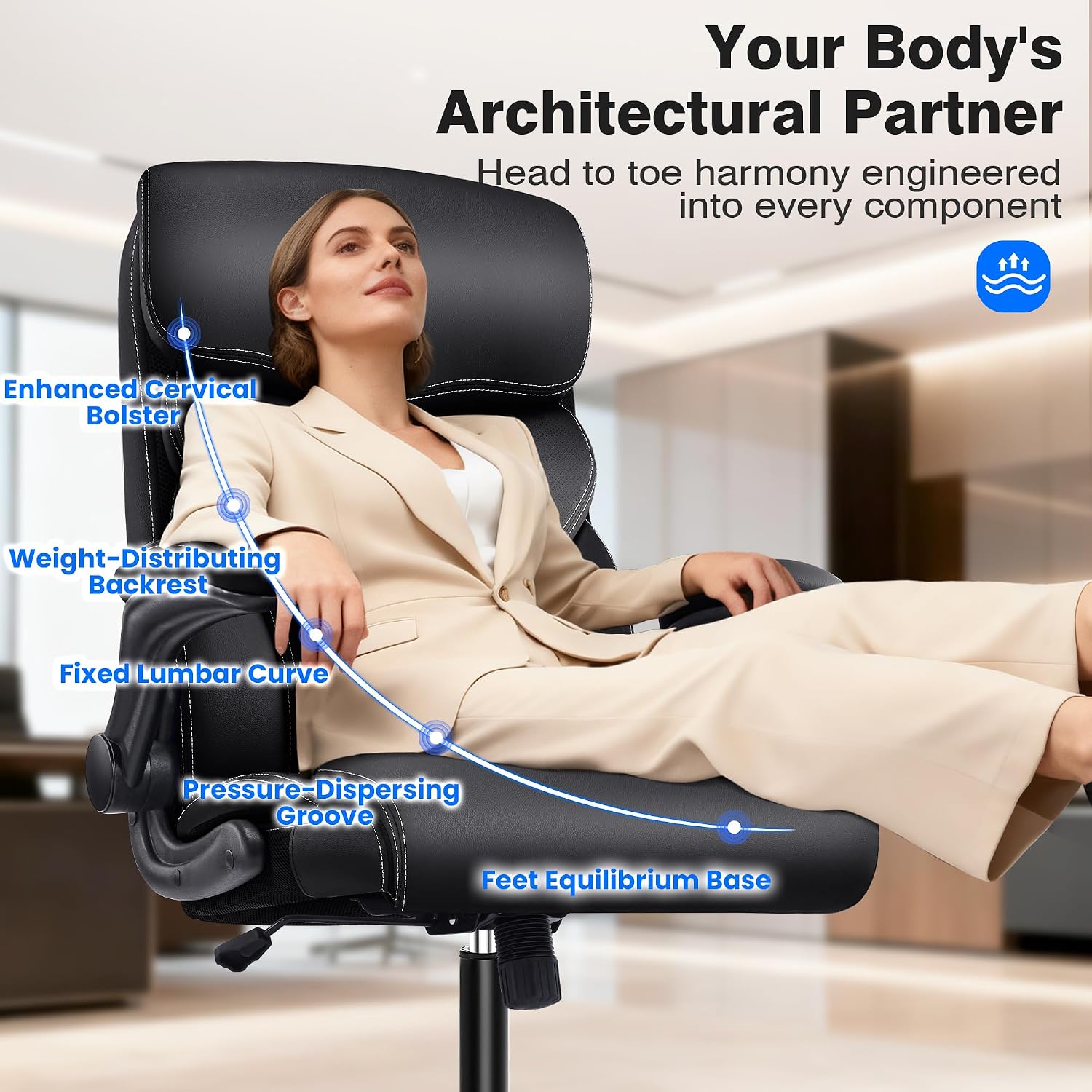 Detalle de AreShark Office Chair Executive High Back with Lumbar Support, Breathable Faux Leather, and Rock Recline