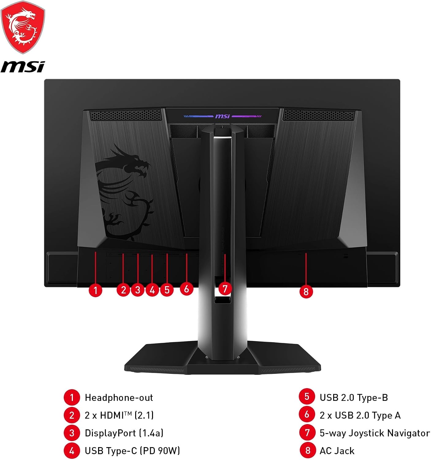 Detalle de MSI MPG 271QRX QD-OLED 26,5" WQHD (360 Hz) écran gaming avec KVM et USB-C 90 W