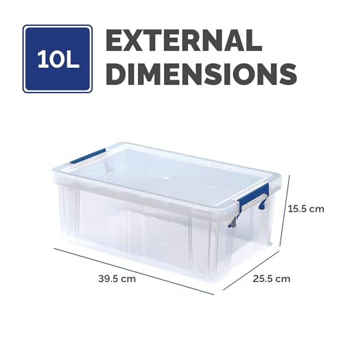 Detalle 2 de Bankers Box ProStore 4x 10L Plastic Storage Boxes with Lids (14 x 34 x 21.5cm) – UK Made