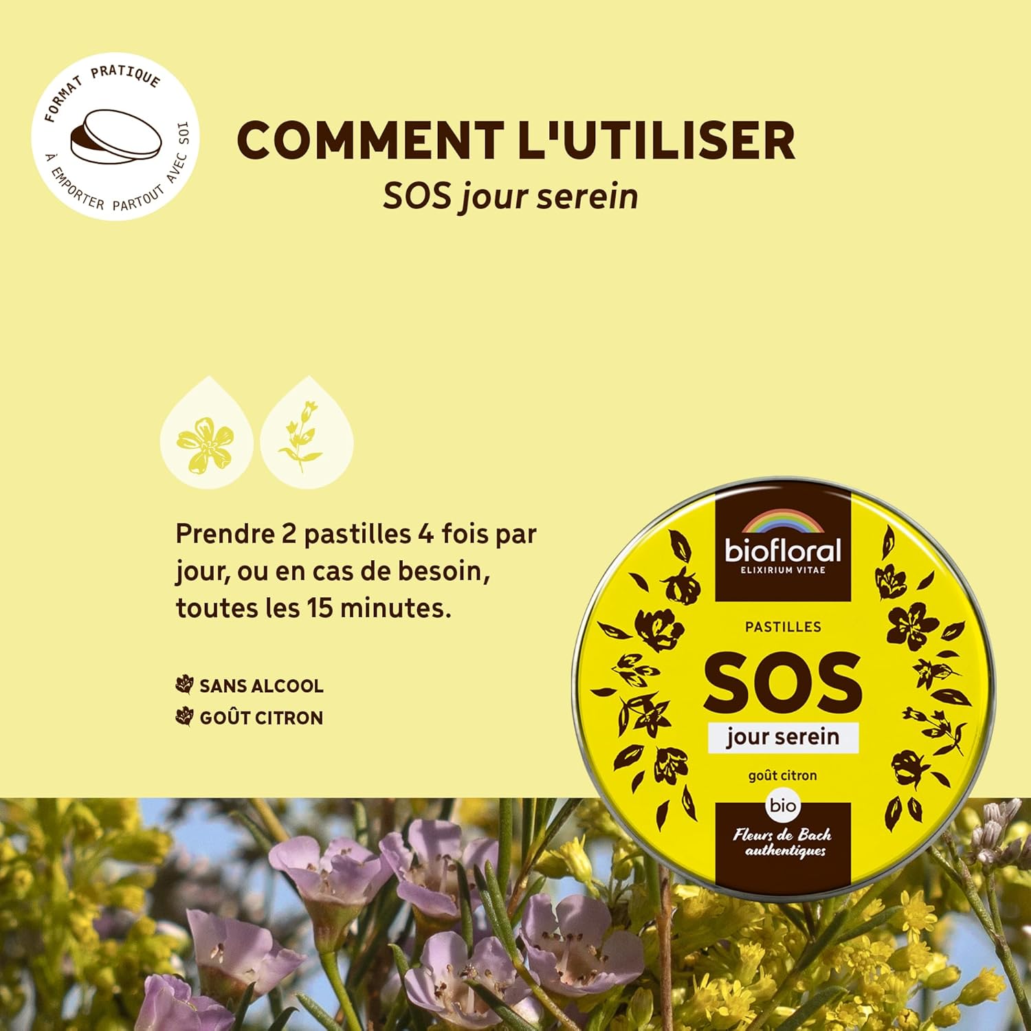 Thumbnail 3 de BIOFLORAL SOS Secours Jour Serein BIO – 165 Pastilles Sans Alcool, Fleurs de Bach Authentiques