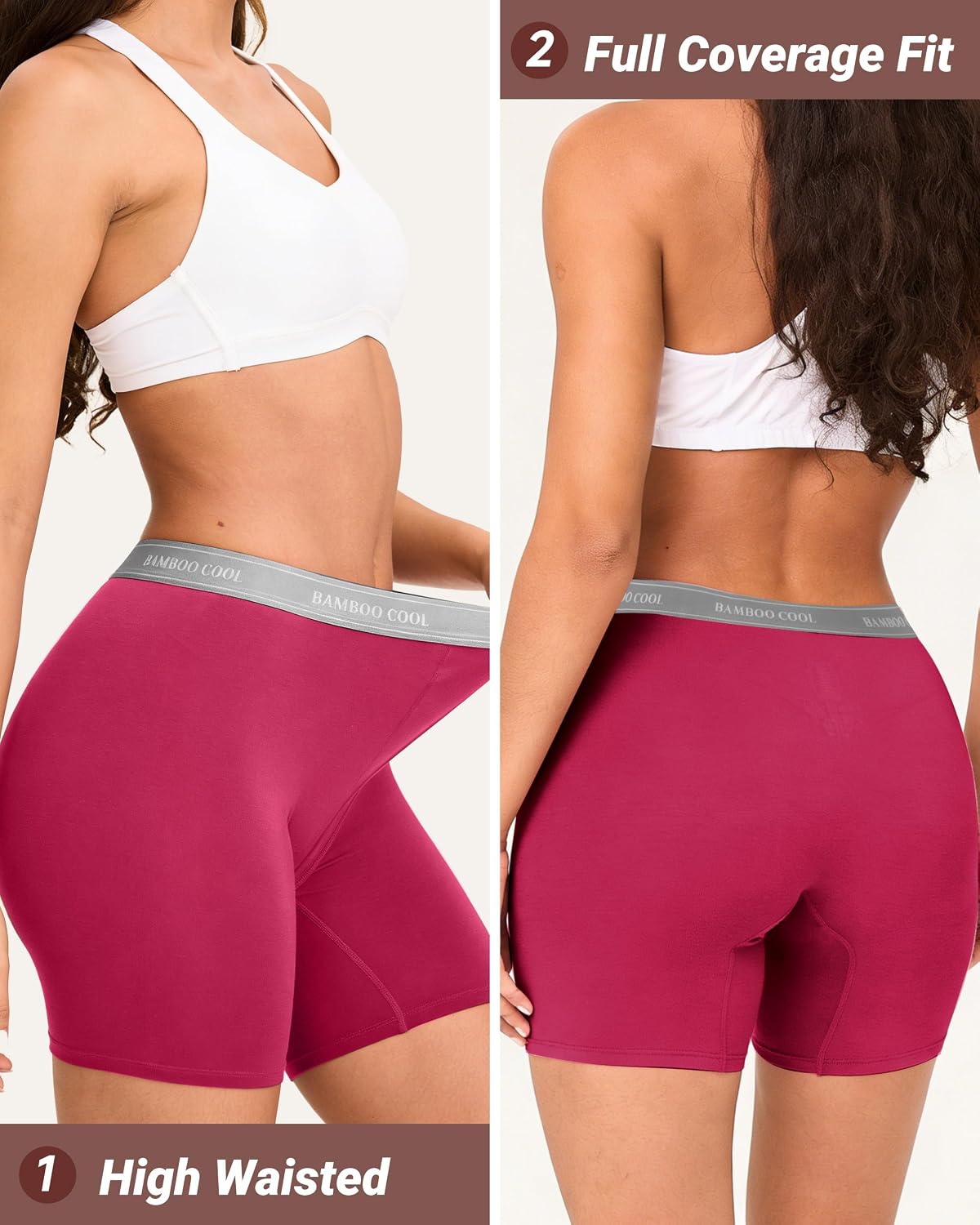 Detalle 2 de BAMBOO COOL Women's Boxer Briefs, Soft Stretch Boy Shorts, 5-Pack