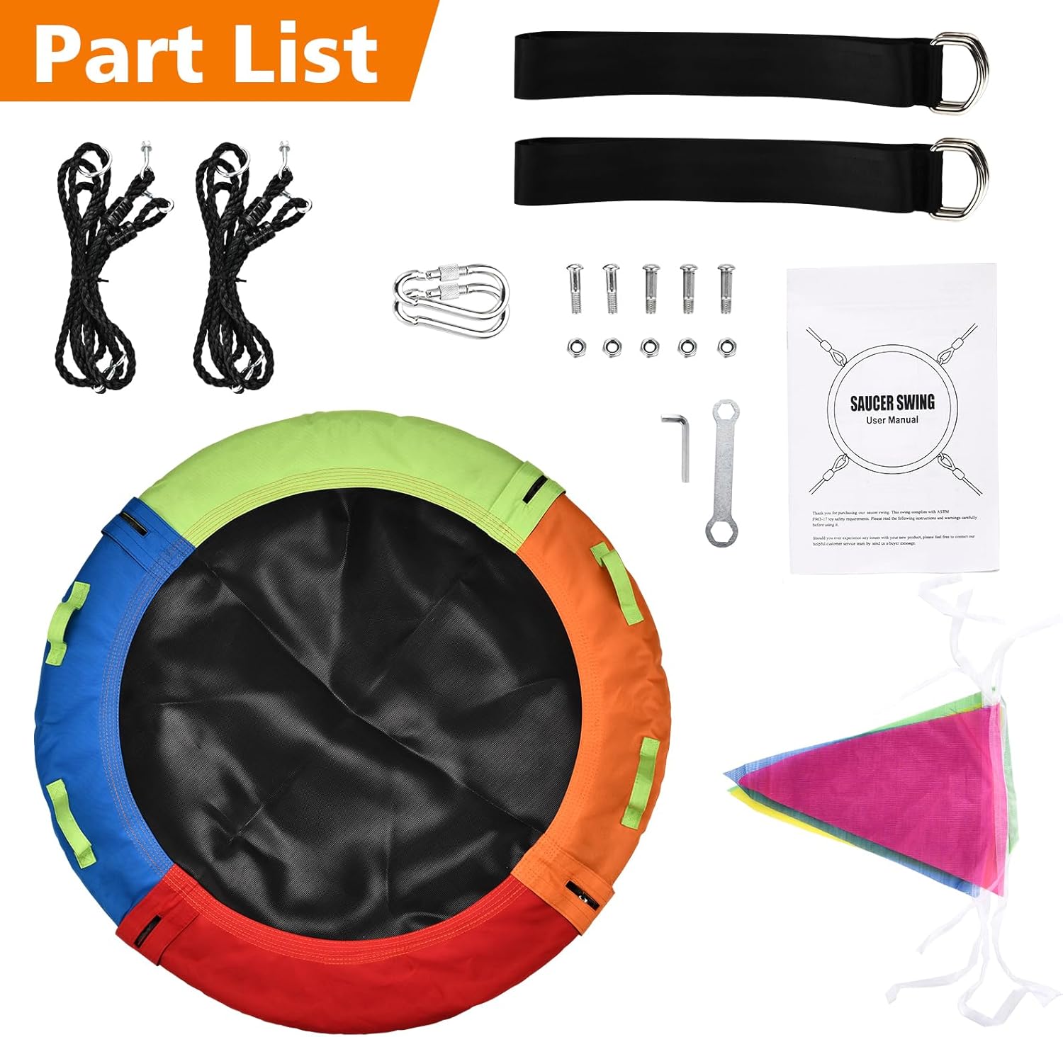 Detalle de Tree Swing Saucer Swing 40 inch with 900lbs Capacity — Multicolor Backyard Swing