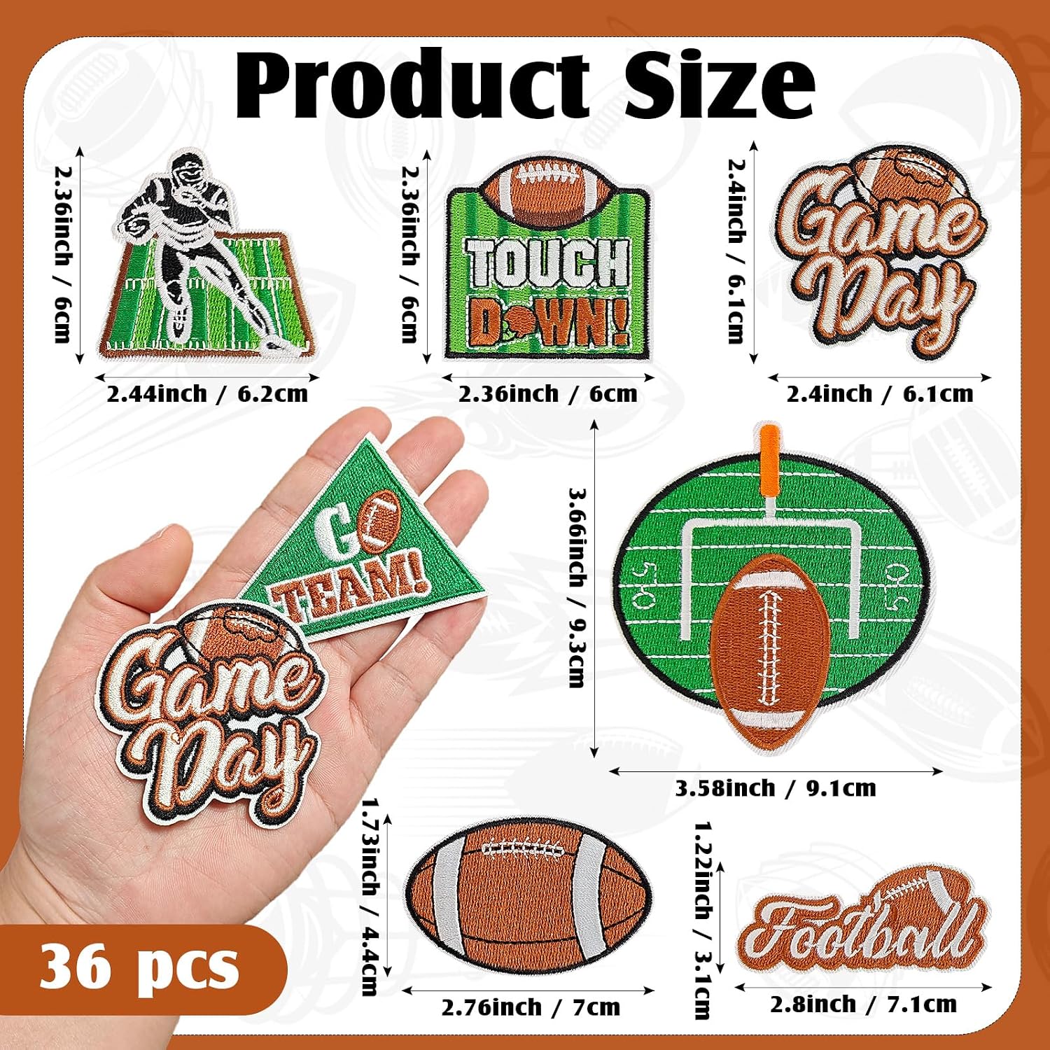 Detalle 2 de TXSN Football Iron-On Patches, 36-Piece Embroidered Sports Appliques