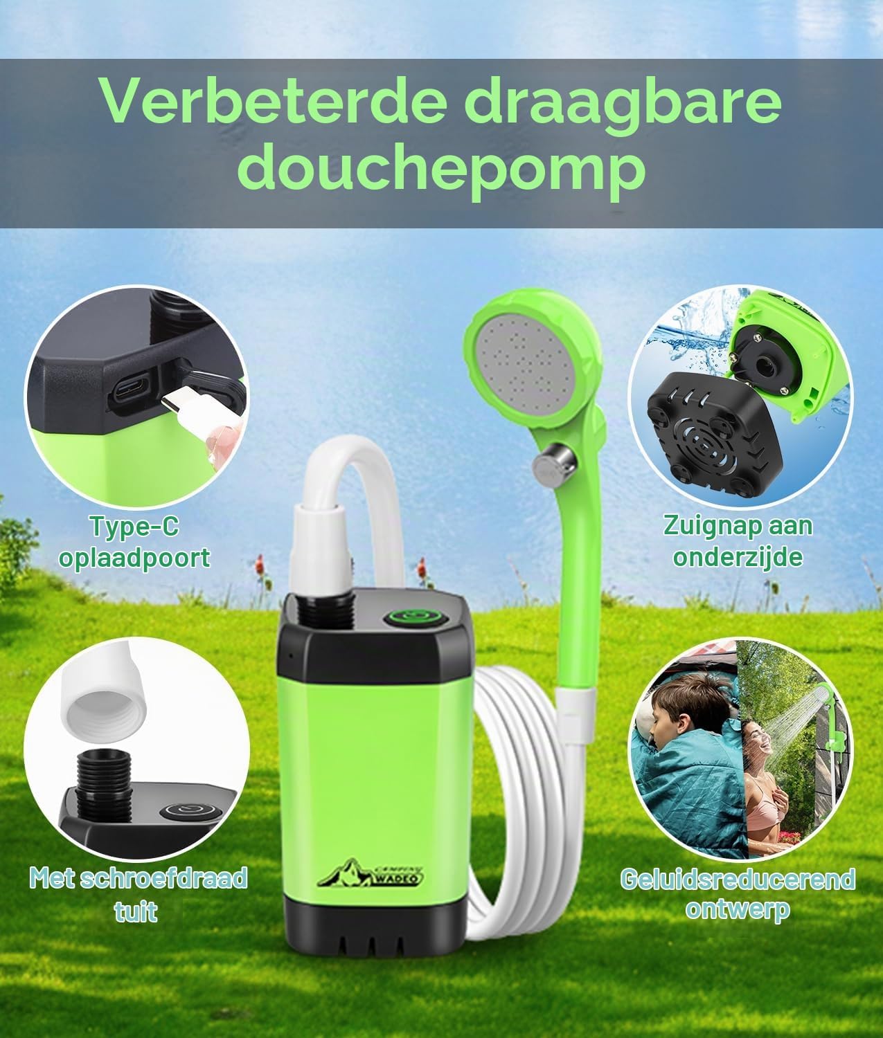 Thumbnail 6 de WADEO OD0570G+OD0571+OD0580 draagbare campingdouche met 6000mAh-accu
