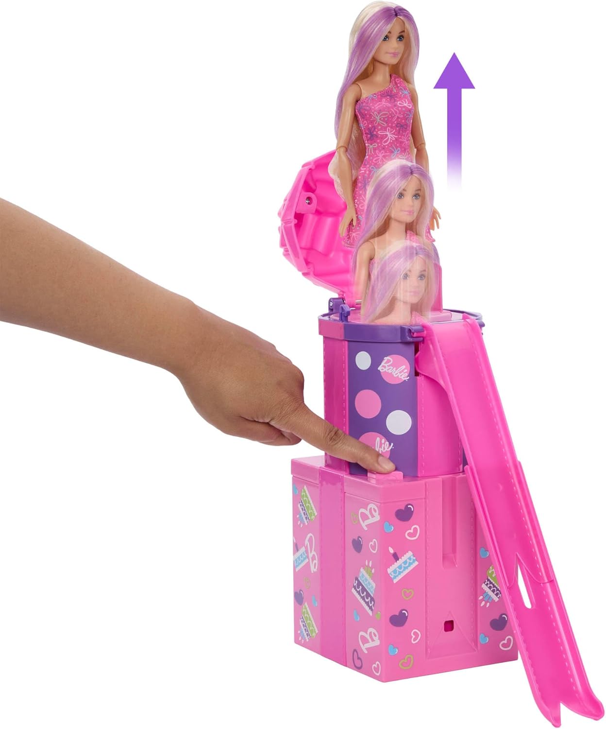 Detalle de Barbie Rise & Surprise - Bambola Pet Birthday (JKF66) con 12 sorprese, scivolo e amico cucciolo