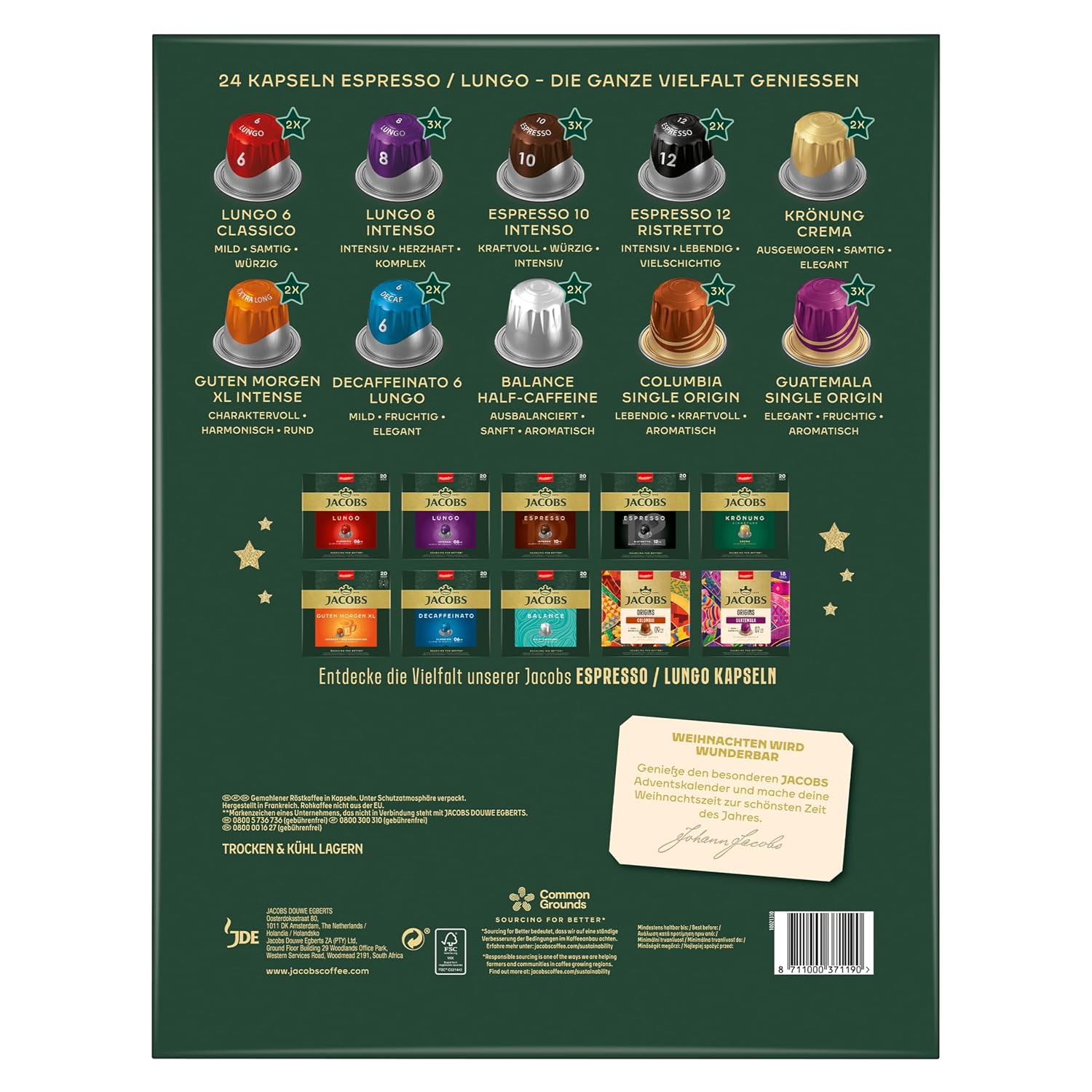 Detalle de Jacobs Adventskalender 24 Kapseln Nespresso kompatibel
