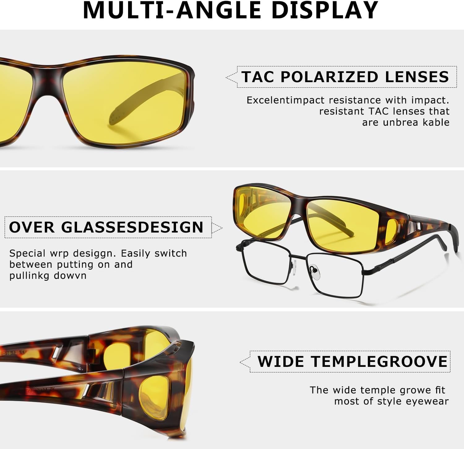 Detalle de Kimorn Night Vision Driving Glasses – Over‑Glasses Polarised Yellow Lenses