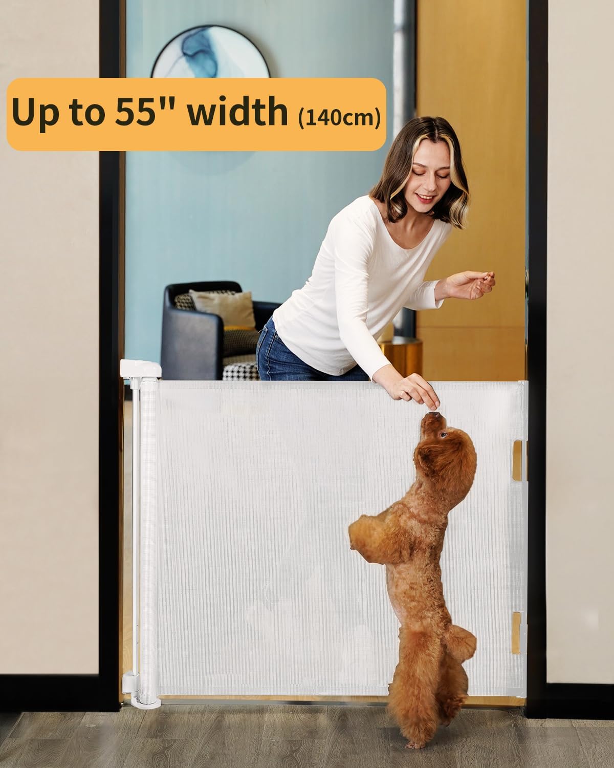 Thumbnail 1 de Retractable Mesh Baby & Dog Gate, 86cm Tall x 140cm Wide, White – 2 Pack