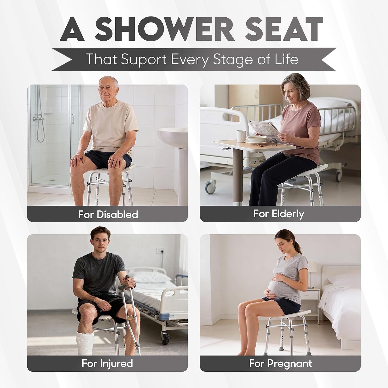 Detalle 2 de Dr. Kay's JSWCHEN-SF09 Shower Chair with Aluminum Frame and Crossbars