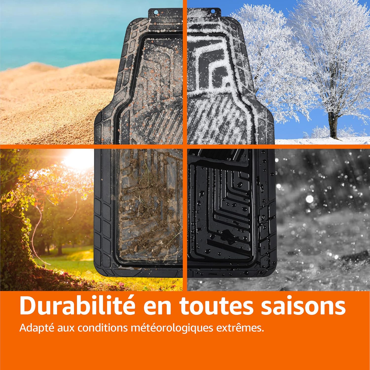 Thumbnail 6 de Amazon Basics Lot de 4 tapis de sol en caoutchouc toutes saisons pour voitures, SUV et camionnettes – Noir