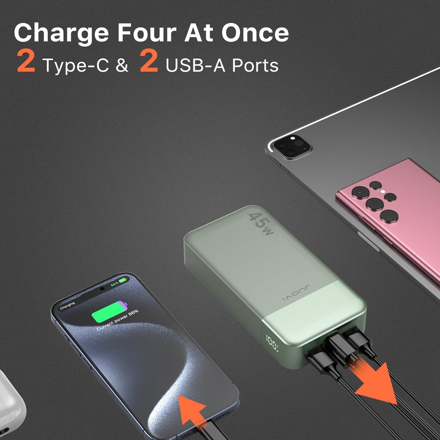 Thumbnail 2 de JUOVI Batterie Externe Charge Rapide 45W 20000 mAh (Power Bank 4 ports USB-C/USB-A avec affichage LED)