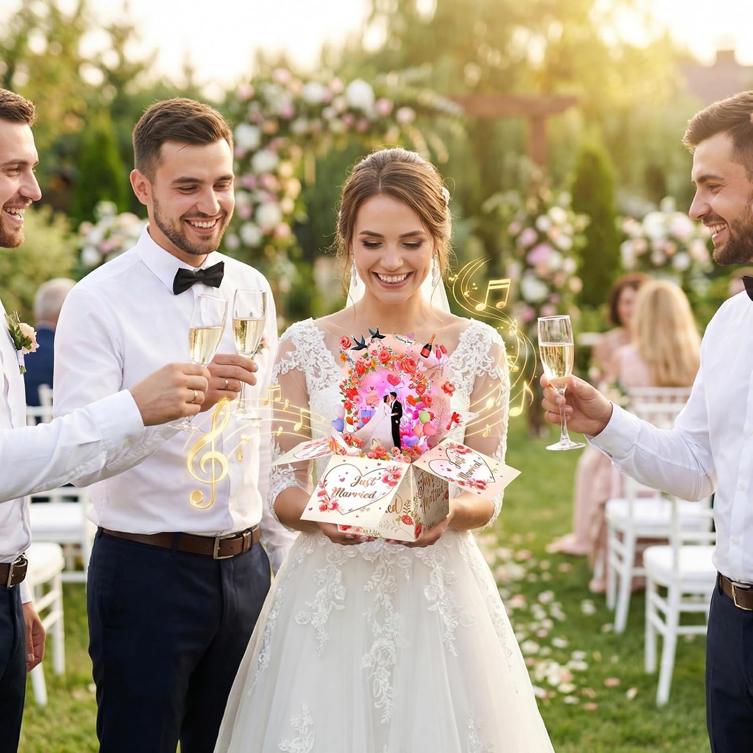 Thumbnail 3 de Yinqing Wedding Card with Music and Light – “Just Married” 3D pop-up gift for bride and groom