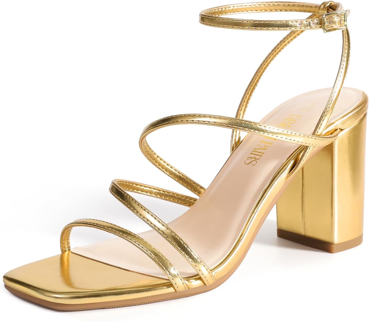 Detalle de DREAM PAIRS Women's Heels: Chunky Block Strappy Square Open Toe, 3.15 Inch
