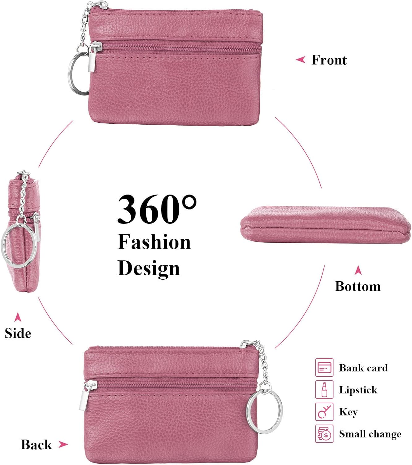 Detalle de Aucuu portafoglio mini da donna in pelle con portamonete, portachiavi e scomparti con cerniera