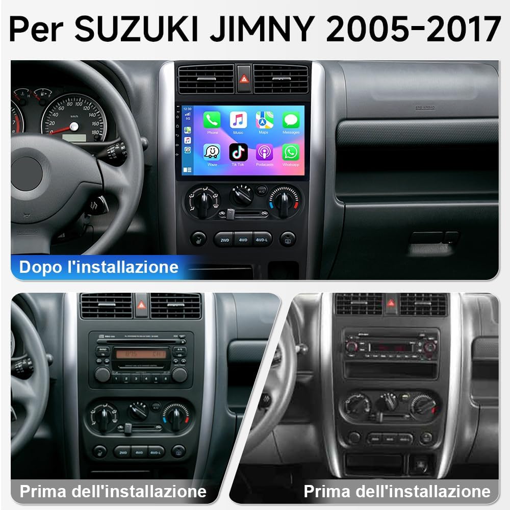 Detalle de ACAVICA Autoradio 9" Android 15 per Suzuki Jimny 2005-2017 – 4+64GB, Wireless CarPlay, Android Auto, GPS e Bluetooth 5.4