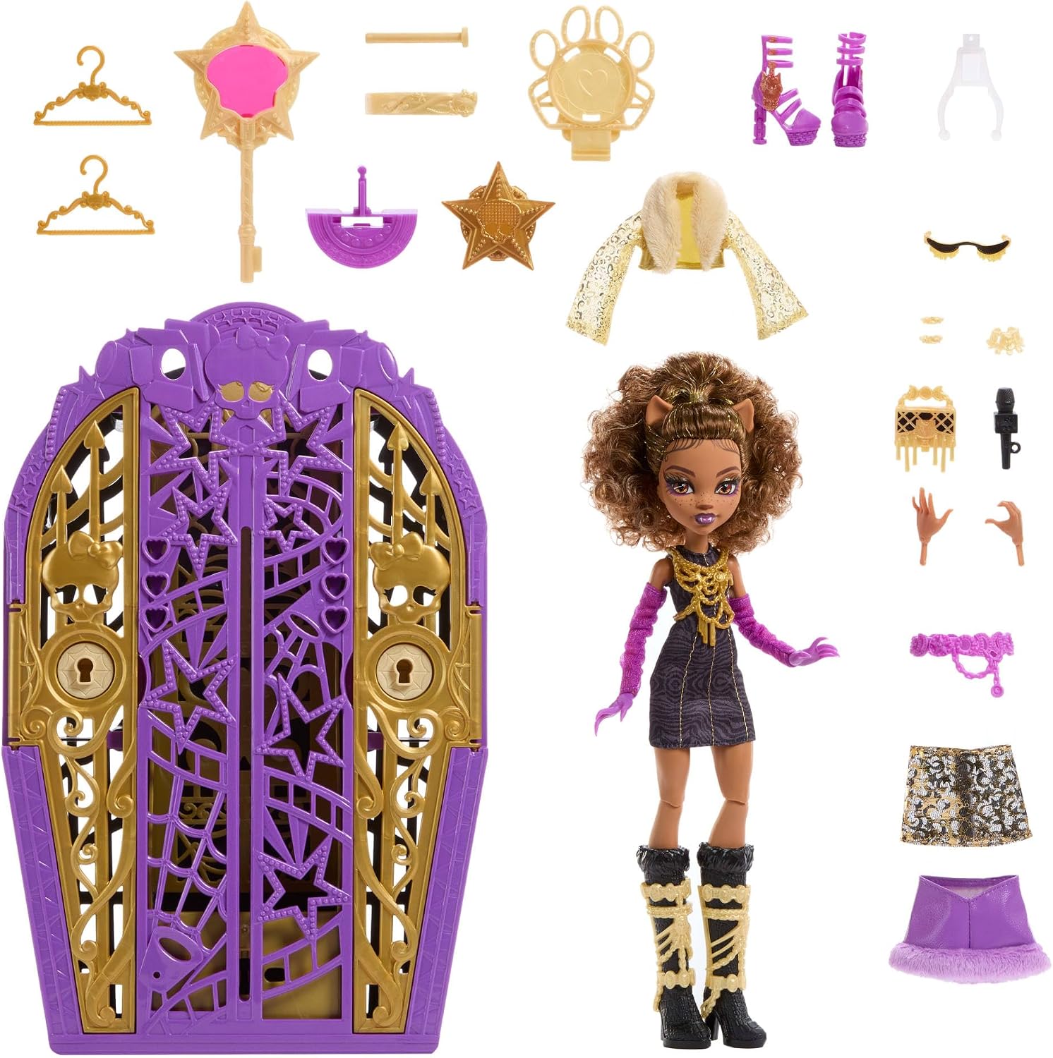 Detalle de Monster High Skulltimate Secrets Hauntlywood Mysteries Clawdeen Wolf doll set (JBG80) with reveal closet and 19+ glam surprises