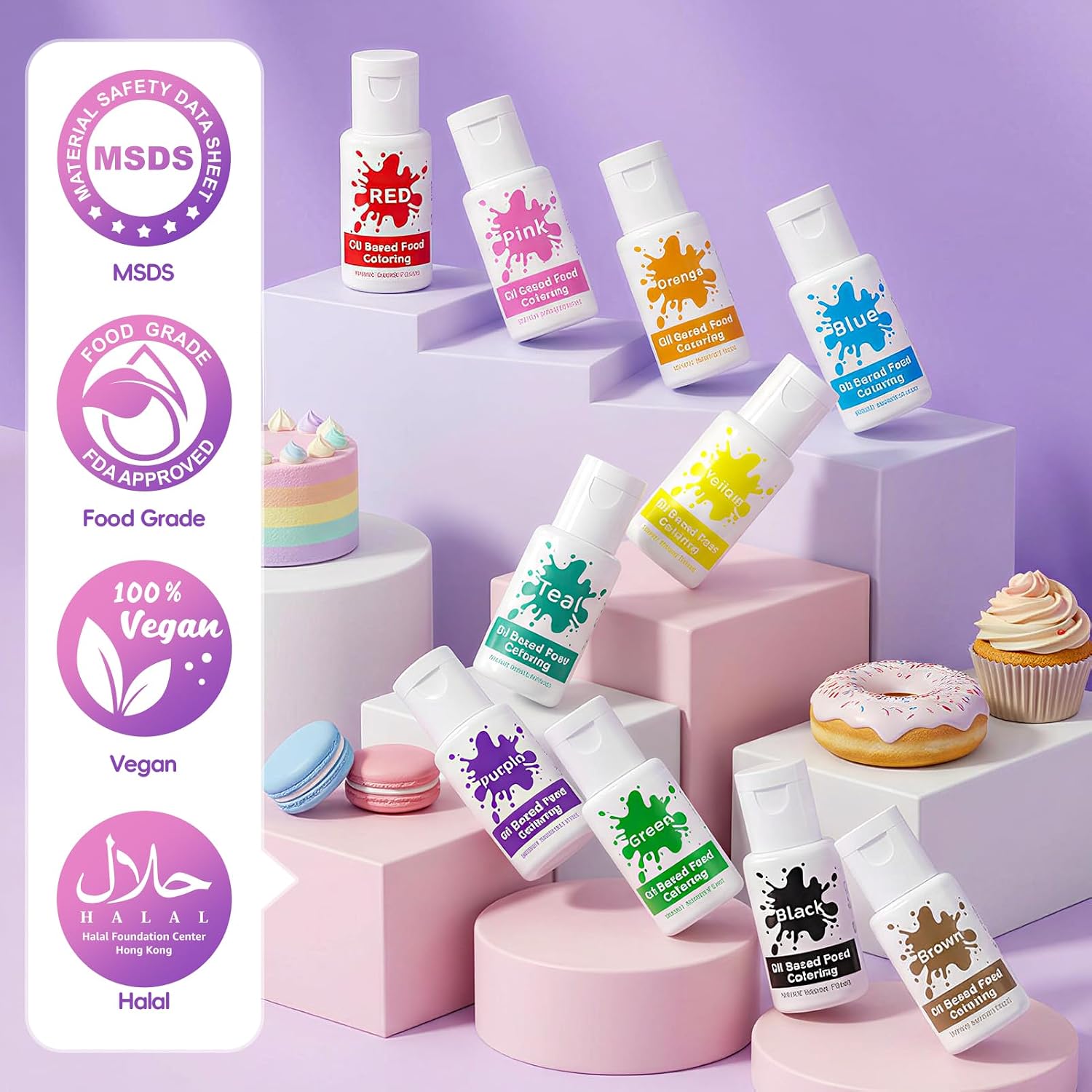 Detalle 2 de Oil-Based Food Coloring Set for Chocolate, 10 Colors, 20 mL Bottles