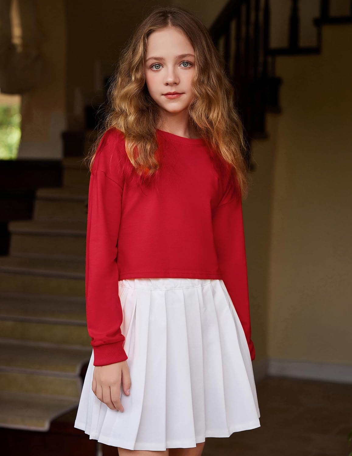 Detalle de Arshiner Sweat-Shirt à manches longues pour fille en coton, rouge 150