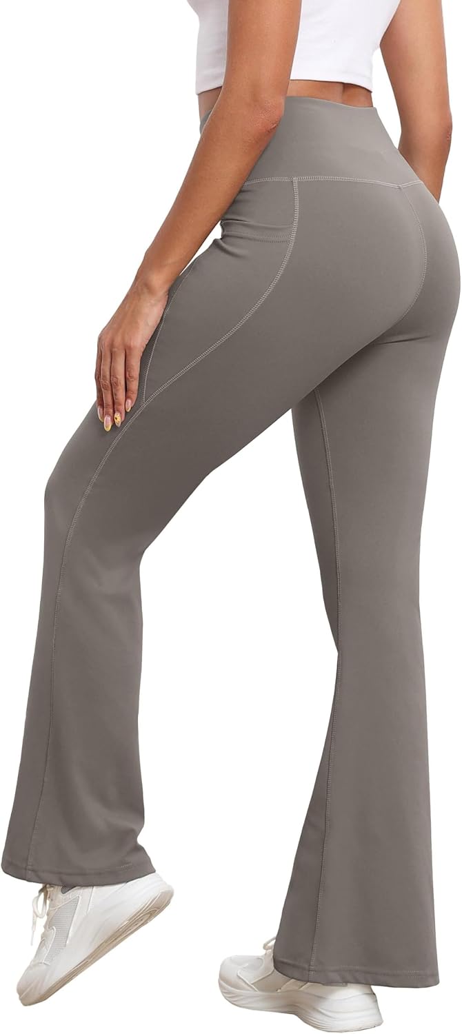 Detalle de GRECERELLE Wide Leg Trousers for Women – High-Waisted Sculpting Yoga Pants with Side Pockets