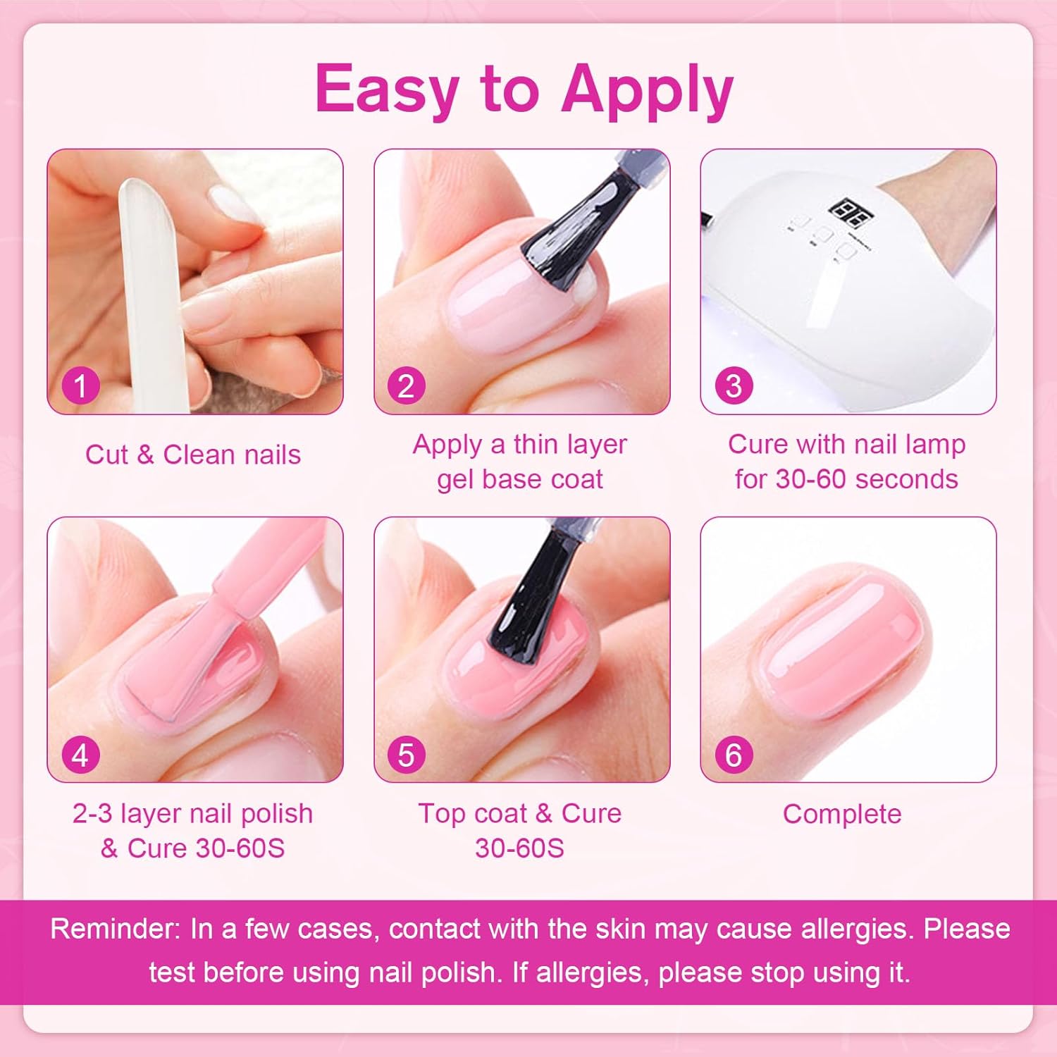 Thumbnail 4 de Shining She UV Nagellack – Set mit 6 Rosa Gel-Nagellacken (8 ml) für Anfänger und DIY