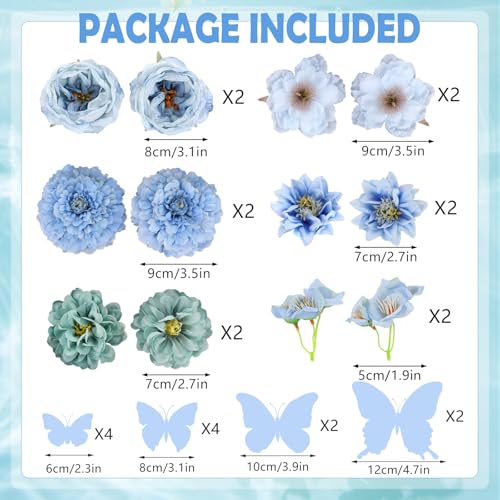 Thumbnail 2 de MWOOT Flores artificiales variadas (12 rosas azules) con mariposas decorativas para centros de boda, graduación y baby shower